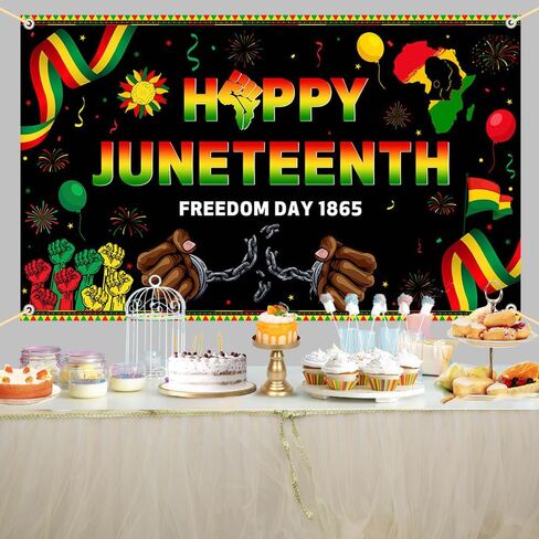 BACKTERTH JUNETETH HAPPY JUNETEDENT BANDAY BANNER 1865 يونيو التاسع عشر من الحرية ديكور الحزب لأمريكيين من أصل أفريقي للتصوير الفوتوغرافي الخلفية 70.8 × 43.3INCH in Saudi Arabia