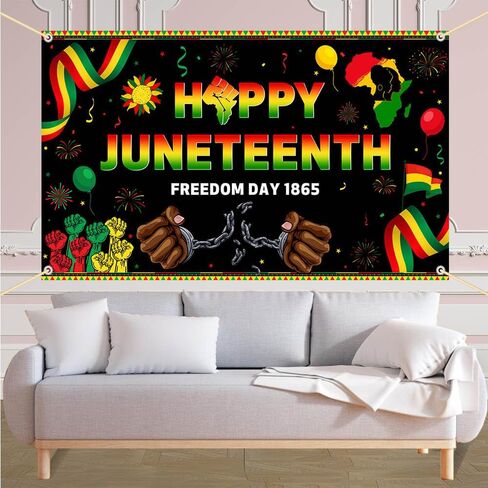 BACKTERTH JUNETETH HAPPY JUNETEDENT BANDAY BANNER 1865 يونيو التاسع عشر من الحرية ديكور الحزب لأمريكيين من أصل أفريقي للتصوير الفوتوغرافي الخلفية 70.8 × 43.3INCH in Saudi Arabia