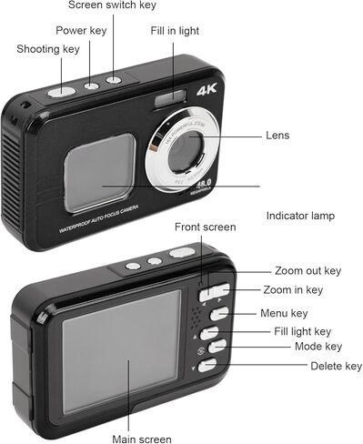 VBESTLIFE Underwater Camera 4K 48MP Autofocus Selfie Dual Screen Camera, 11FT Compact Digital Camera, Fill Light Underwater Camera for Snorkeling (Black) in Saudi Arabia