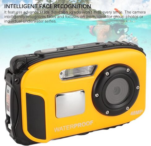 GOWENIC Underwater Camera, 1080P 48MP 5M Digital Camera with 2.4 Color Screen, Auto Focus, 16x Digital Zoom, Anti Shake, 32GB TF Card, Face Recognition for Diving (Yellow) in Saudi Arabia