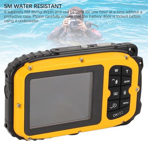 GOWENIC Underwater Camera, 1080P 48MP 5M Digital Camera with 2.4 Color Screen, Auto Focus, 16x Digital Zoom, Anti Shake, 32GB TF Card, Face Recognition for Diving (Yellow) in Saudi Arabia