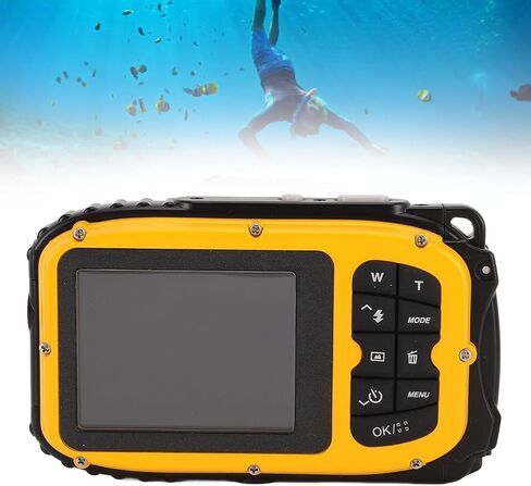 GOWENIC Underwater Camera, 1080P 48MP 5M Digital Camera with 2.4 Color Screen, Auto Focus, 16x Digital Zoom, Anti Shake, 32GB TF Card, Face Recognition for Diving (Yellow) in Saudi Arabia