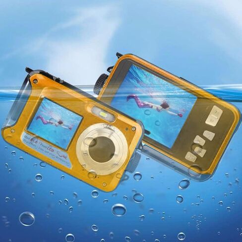 Goshyda 4K Auto Focus Camera Underwater with 56MP Resolution 64G Memory Card Dual Screen for Exploring & Recording (Yellow) in Saudi Arabia