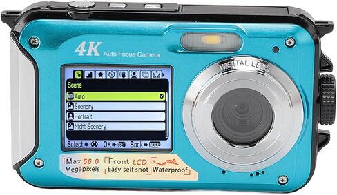 EBTOOLS 4K Underwater Camera, 56MP Camera with 16X Zoom, Dual Screens, 64GB Card, Auto Focus, 10FT Compact Digital Camera (Yellow) in Kuwait