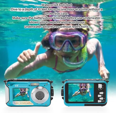 EBTOOLS 4K Underwater Camera, 56MP Camera with 16X Zoom, Dual Screens, 64GB Card, Auto Focus, 10FT Compact Digital Camera (Yellow) in Kuwait