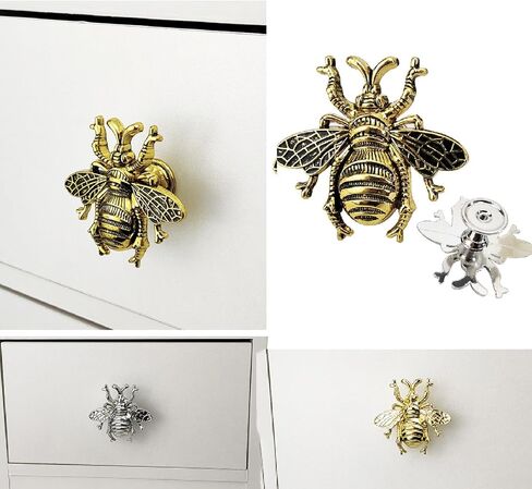 1 PC Bee Drawer Handles Metal Animal Furniture Wardrobe Knob Cute Gold VintaSilver European Style| | - - (Color: Silver) in Saudi Arabia
