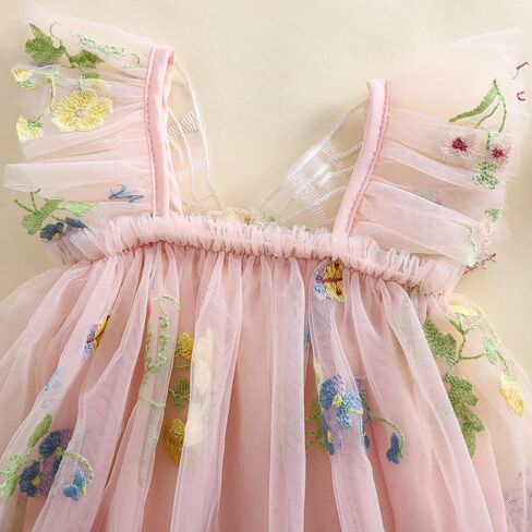 MAINESAKA Smocked Baby Girl Tulle Romper Dress Floral Embroidery Butterfly Wings Fairy Bubble Romper Bodysuit Summer Clothes in Saudi Arabia