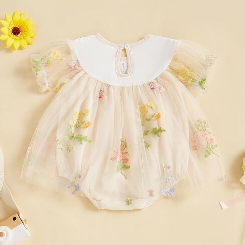 MAINESAKA Smocked Baby Girl Tulle Romper Dress Floral Embroidery Butterfly Wings Fairy Bubble Romper Bodysuit Summer Clothes in Saudi Arabia