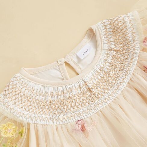 MAINESAKA Smocked Baby Girl Tulle Romper Dress Floral Embroidery Butterfly Wings Fairy Bubble Romper Bodysuit Summer Clothes in Saudi Arabia