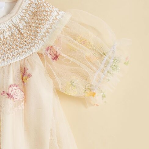 MAINESAKA Smocked Baby Girl Tulle Romper Dress Floral Embroidery Butterfly Wings Fairy Bubble Romper Bodysuit Summer Clothes in Saudi Arabia