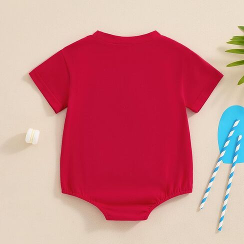 4th of July Outfit Baby Girls Boys Short Sleeve Crew Neck Letter Embroidery Bubble Romper Bodysuit in Saudi Arabia