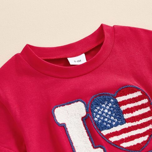 4th of July Outfit Baby Girls Boys Short Sleeve Crew Neck Letter Embroidery Bubble Romper Bodysuit in Saudi Arabia