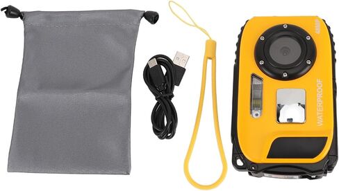Diving Camera 1080P 48MP Anti Shake 5m Water Underwater Camera with 2.4 Inch Color Screen 32G Memory Card Autofocus 650mAh Face Recognition (Yellow) in Saudi Arabia