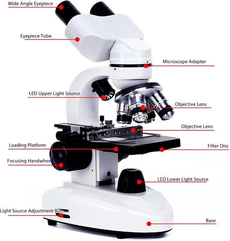 Microscope for Kids, Compound Microscope, Binocular Microscope 40X‑3000X 360° Rotation Clear Image High Definition for Inspection Laboratory (US Plug 100-240V) in Kuwait