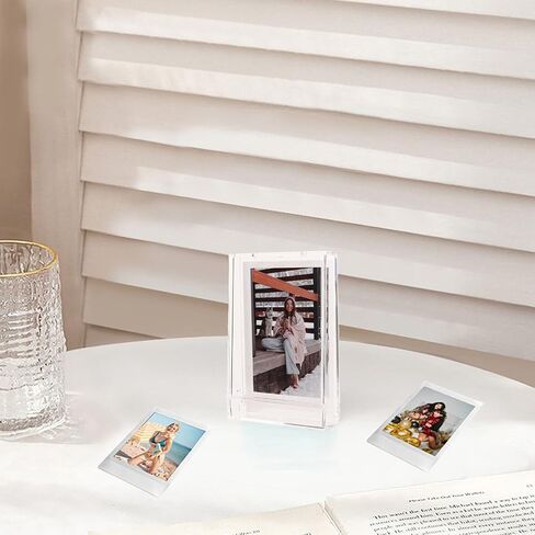 3 Inch Instant Camera Photo Storage Box with Glitter PC Mini Photo Holder Case, Portable Photo Organizer for Wedding, Baby, Family Photos (Pink Transparent Glitter) in Saudi Arabia