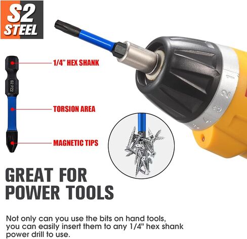 38pcs Impact Driver Bit Set, Magnetic S2 Screwdriver Bit Set, Hex Key Bit Set, Phillips, Pozidriv and Torx with 1/4" Hex Shank Bits for Electric Screwdriver in Kuwait