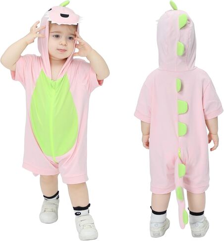 TONWHAR Boys Girls Short Sleeve Animal Hooded Rompers Cute Summer Outfit for Toddler Kids in Kuwait