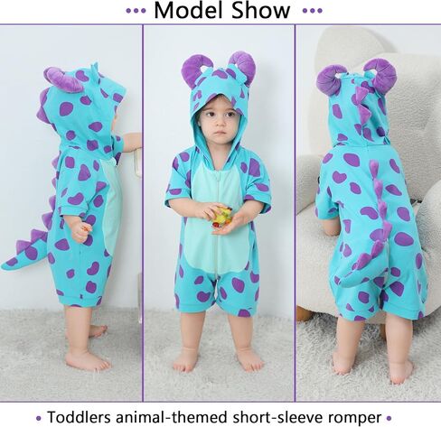 TONWHAR Boys Girls Short Sleeve Animal Hooded Rompers Cute Summer Outfit for Toddler Kids in Kuwait
