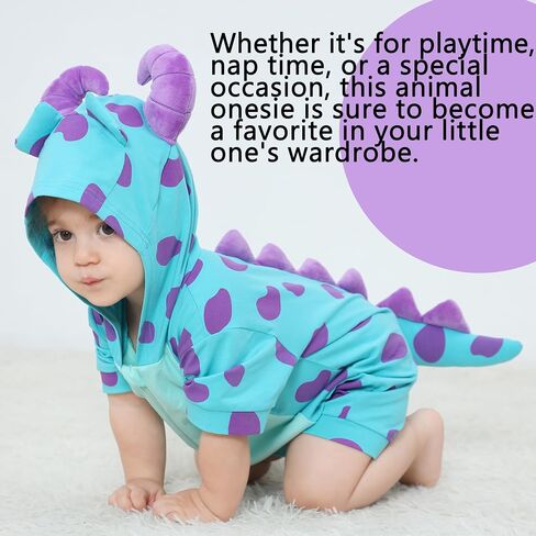 TONWHAR Boys Girls Short Sleeve Animal Hooded Rompers Cute Summer Outfit for Toddler Kids in Kuwait