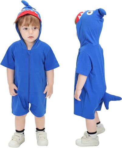 TONWHAR Boys Girls Short Sleeve Animal Hooded Rompers Cute Summer Outfit for Toddler Kids in Kuwait