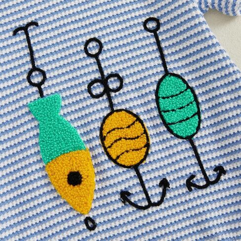 Newborn Baby Boy Summer Romper Striped Fish Embroidery Waffle Bubble Bodysuit Short Sleeve Jumpsuit Summer Clothes in Saudi Arabia
