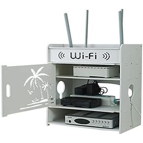 Router Storage Box，Floating Wall Mounted Shelf Wall Mount WiFi Router Stand Router Storage Box Storage Wall-Mounted Shelf Bracket Home and Office WiFi Router，White-31 * 21 * 32cm