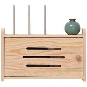 Wireless WiFi Router Storage Box Router Rack Wall- Mounted Router Storage Box Power Cord Storage Box Media Occlusion Box Solid Wood Server Rack，Yellow-25cm*25cm*10cm