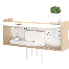 Wall Set-top Box Rack Wall-Mounted WiFi Optical Cat Router Storage Box Solid Wood Living Room Socket Shielding Box，White-48 * 11 * 19cm