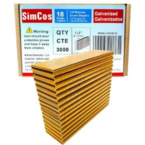 18 Gauge 1/4" Narrow Crown Staples, Galvanized Upholstery Staples for 18 GA Pneumatic or Electric Stapler or Staple Gun (1-1/2"-3000 PCS)