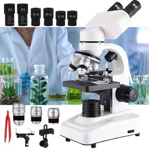 40x-2400x Compound Binocular Microscope,Research Grade Led Laboratory Microscope,Metal Body/Dual Light Source/360° Rotating,High Resolution Optics,for Home Educational/Hobby,White