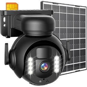 الكاميرا الشمسية في الهواء الطلق اللاسلكية - 4G LTE Cellular Cameras للأمن المنزلي 4K ، لا توجد كاميرا WiFi تعمل بالطاقة الشمسية 355 ° View View Color Night Vision Sensor 2 Way Talk Preinstalled 64G SD & SIM