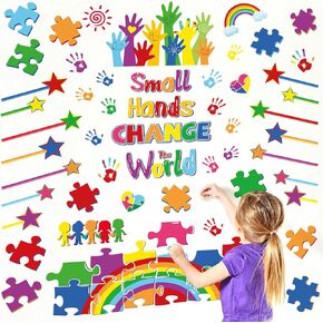 decalmile Rainbow Reading Corner Wall Decals Handprint The Future of The World Inspirational Quotes Wall Stickers Kids Playroom School Library Classroom Wall Decor