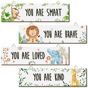 Chunful 4 Pieces Baby Nursery Decor Unframed Wall Art Bedroom Decor Motivational Inspirational Girls Room Adorable Wall Decoration with Inspirational Quotes for Boys Girls(Woodland Animal)
