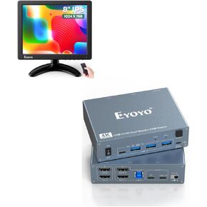 Eyoyo 8 Inch Small Monitor + KVM Switch 2 Monitors 2 Computers