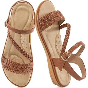 Aomigoct Dressy Womens Sandals Summer: Comfortable Strappy Flats Sandals Women - Beach Walking Woman Shoes