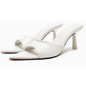 MRKEWUNEY Heeled Mules for Women Metallic Slip On Mules Backless Kitten Heel