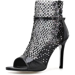 Women'S Hollow Mesh Rhinestone Stiletto Sandals With Back Zipper Summer Classic Open Toe Evening Ankle Strap High Heel Sandals Gladiator Sexy High Heels
