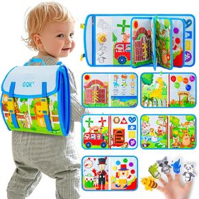 Busy Book for Toddlers 1 2 3 4 Ages, Montessori Sensory Busy Board Backpack Travel Toys, Zoo 20 in 1 Quiet Activity Books for Toddlers 1-3 Year Old Boys Girls Educational Learning Gift (Blue/P10)