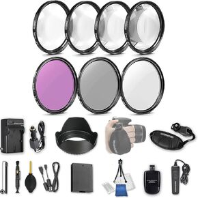 58mm 21 Pc Accessory Kit for Canon EOS Rebel T6, T5, T3, 1300D, 1200D, 1100D DSLRs with UV CPL FLD Filters, & 4 Piece Macro Close-Up Set, Battery, and More