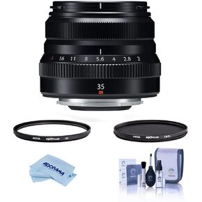 Fujifilm XF 35mm F/2 R WR العدسات ، الأسود ، حزمة مع Hoya NXT Plus 43 مم مرشح CPL ، مرشح عدسة الأشعة فوق البنفسجية 43 مم ، مجموعة تنظيف ، قطعة قماش من الألياف الدقيقة