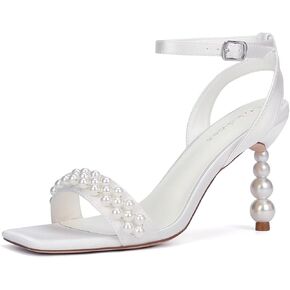 Pearl Heels Wedding Shoes for Bride Open Toe Bridal Shoes High Heel Wedding Sandals