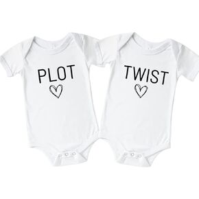 Plot Twist Funny Twin Baby Announcement Onesie, Twins Pregnancy Announcement For Grandparents, Surprise Baby Reveal to Husband, Rainbow Baby Announcement Onesie