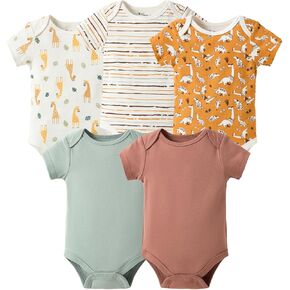 Baby Girls Short Sleeve Bodysuit,100% Cotton 5 Pack of Infant Clothes,0-24 Months Soft Toddler Summer Rompers