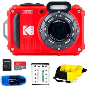 تشمل حزمة الكاميرا الرقمية المقاومة للماء Kodak Pixpro WPZ2: بطاقة ذاكرة MicroSD سعة 32 جيجا بايت ، بطارية احتياطية وأكثر (5 عناصر) (أحمر)