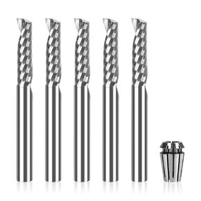 5PCS Single Flute End Mill 1/4"Shank, Carbide CNC Spiral Router Bit, Upcut CNC Spiral Router Bit O Flute Milling Cutter for Aluminum Plastic Acrylic PVC