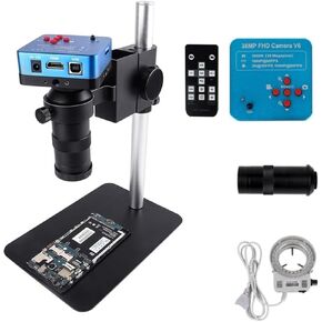Microscope Kit Monocular Microscope Digital Camera 38MP 1080P Lens with LED Light Workbench Stand Microscope Lens Adapters