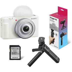 Sony ZV-1F Vlogging Camera, White with ACCVC1 Vlogger Accessory Kit