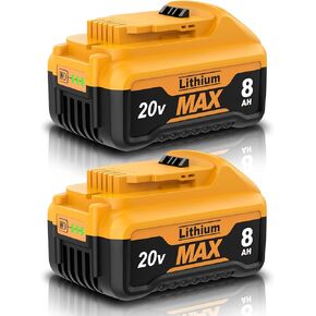 2Pack 8.0Ah DCB206 Replacement for Dewalt 20V Max Battery Compatible with Dewalt 20 Volt Lithium-ion Battery DCB200 DCB205 DCB206 DCB207 DCB204 DCB201 DCB200 DCD/DCF/DCG Series Power Tools