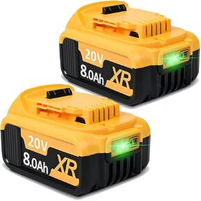 2Pack 8000mAh 20V Replacement for Dewalt 20 Volt Max Battery Lithium Compatible with DCB200 DCB203 DCB204 DCB206 DCB207 DCD DCF DCG Series Cordless Power Tools