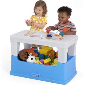 Simplay3 Play Around Toy Box Table – Multipurpose Kids Toy Box and Toddler Play Table for Toys, Art Supplies, Crafts – Durable, Plastic Large Toy Box, Made in USA